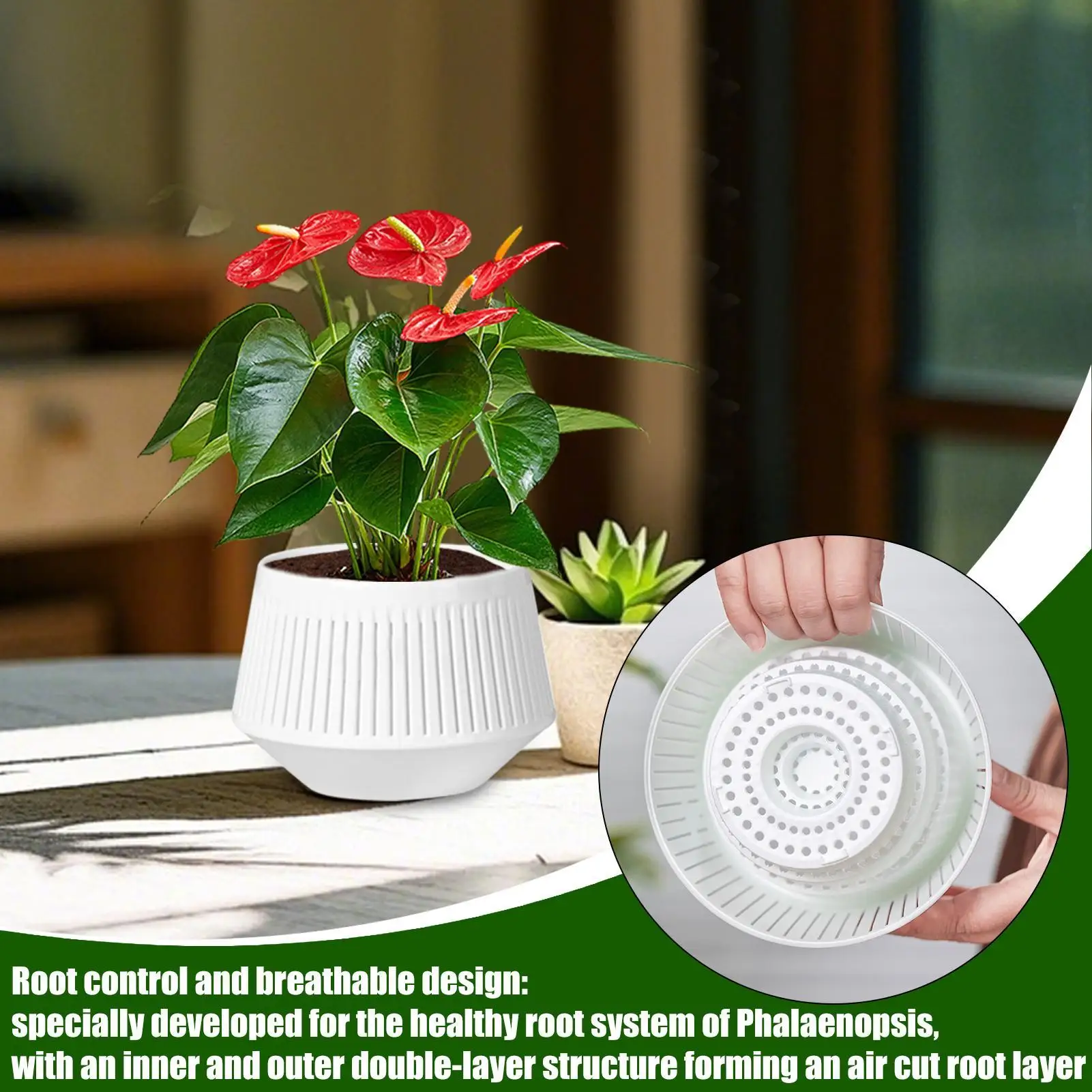 أواني لحاوية الأوركيد الأوركيد قابلة للتنفس بطبقة مزدوجة للتحكم في الجذر نظام الري للنباتات الحية المزهرة في الأماكن المغلقة