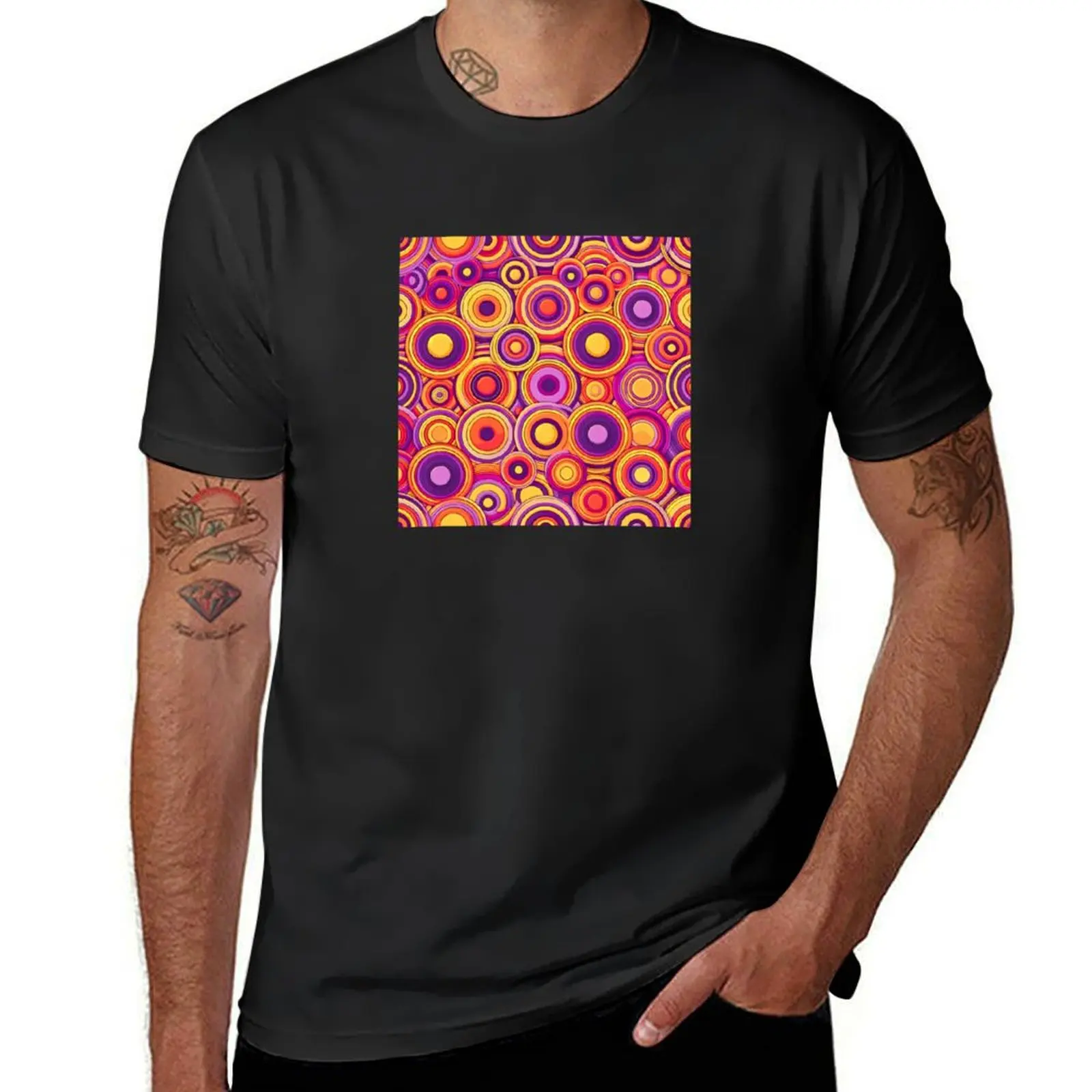 Retro Circles Fiesta - Abstract Pattern T-Shirt blacks customizeds customs design your own customs Short sleeve tee men