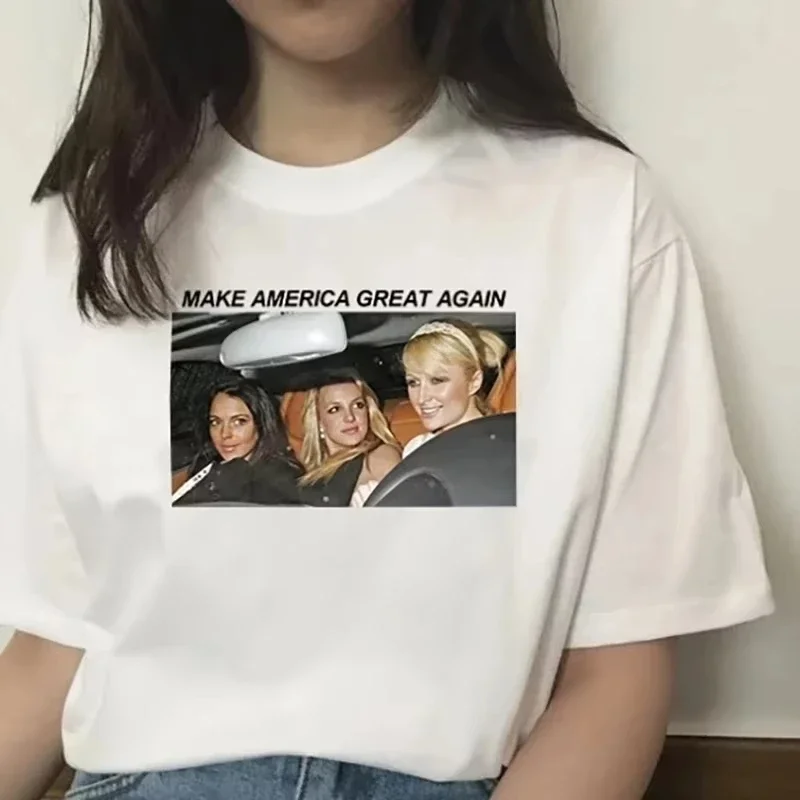 Ropa de calle informal de verano, nueva moda, bonita Britney Make America Great Again, ropa estética, ropa de calle Harajuku con mangas de verano