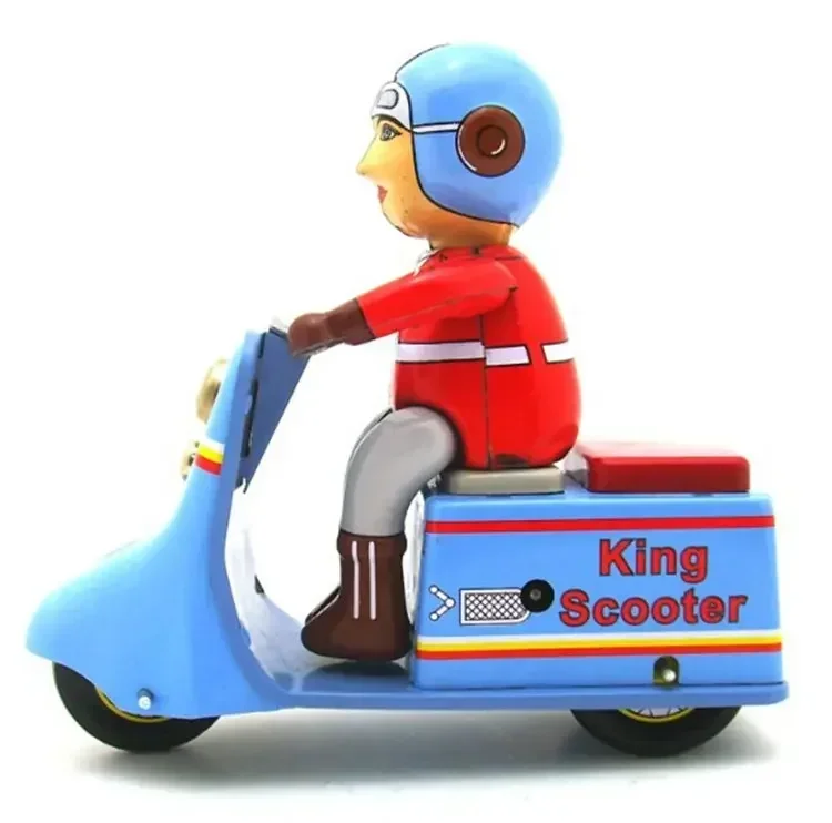 [Funny] Adult Collection Retro Wind up toy Metal Tin Courier King scooter motorcycle Mechanical Clockwork toy figures kids gift