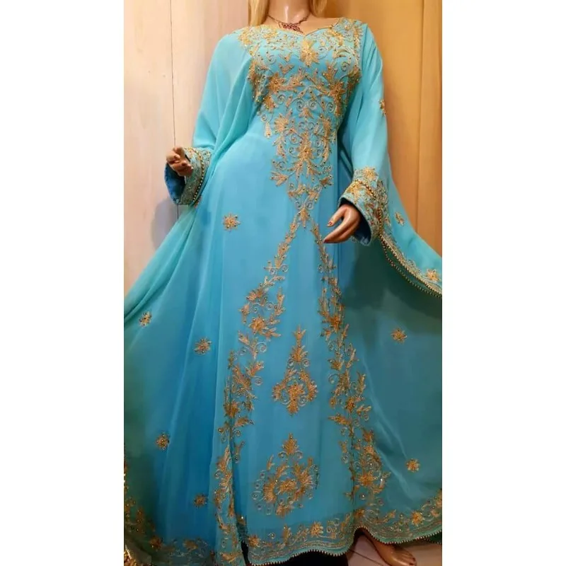 

Turquoise New Moroccan Dubai Kaftans Farasha Abaya Dress Very Fancy Long GownFashion Trends