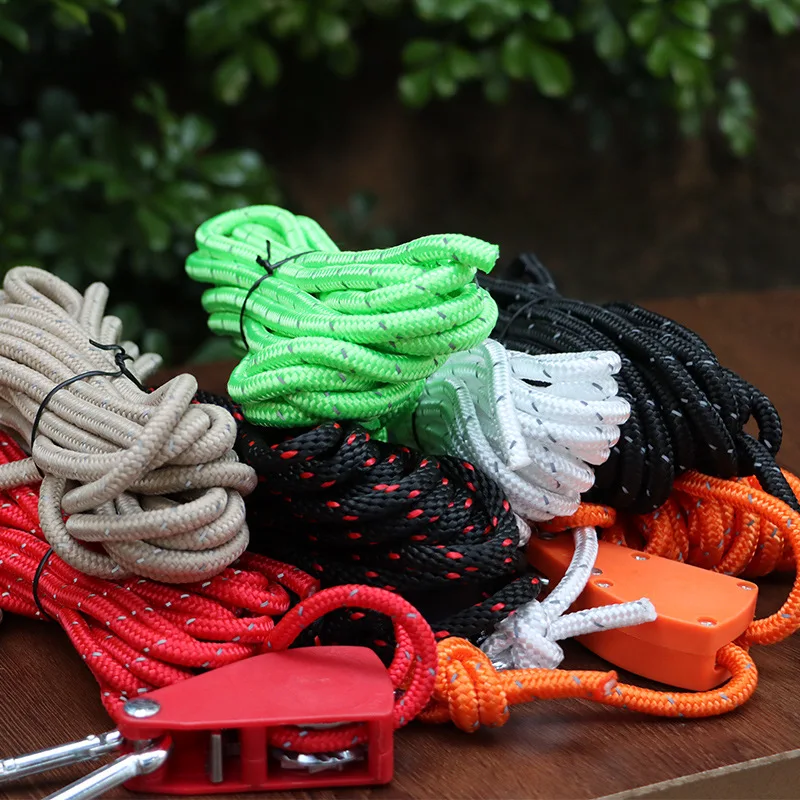 4mm Camping Reflective Tent Tie Down Rope Tightener Fastening Wind Rope Buckle Pulley Ratchet Awning Rope Hook