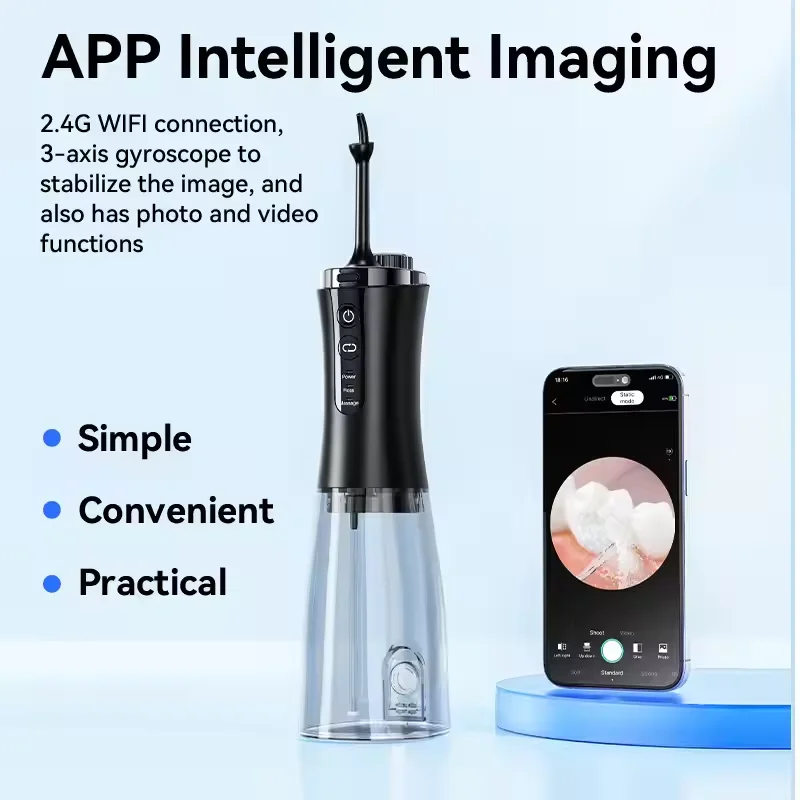 C2 Oral Irrigator 5 Nozzles 2 Modes APP Intelligent Connection Camera Portable Water Flosser IPX7 Waterproof 350ML Water Tank