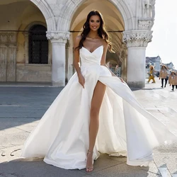 Vestidos De novia De línea A, ropa Sexy con abertura lateral y espalda descubierta, para fiesta nupcial, personalizable A medida, 2023