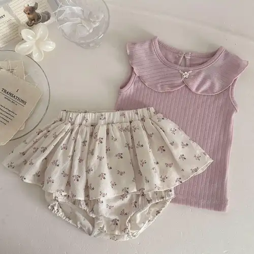 2026 Summer New Baby Girl Sleeveless Clothes Set Infant Girl Cotton Lapel Vest + Floral Shorts 2pcs Suit Toddler Girl Outfits - Image 7
