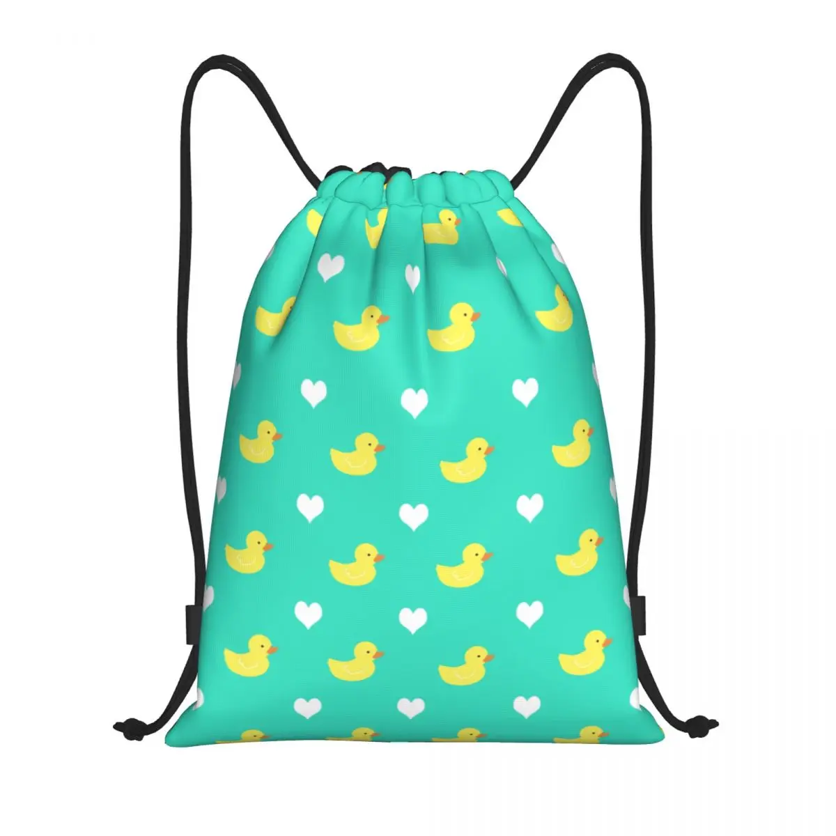 Custom Adorable Classic Yellow Rubber Ducky And White Hearts Pattern For Children And Adults Who Love Ducklings Pet Drawstring