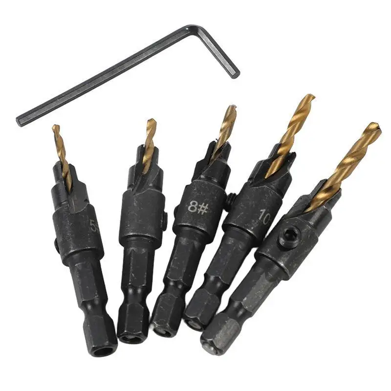 4/5PCS Hex Shank Countersink Drill Bit Set High Hardness Multiple Sizes Perfect For Woodworking DIY Home Repair Renovation