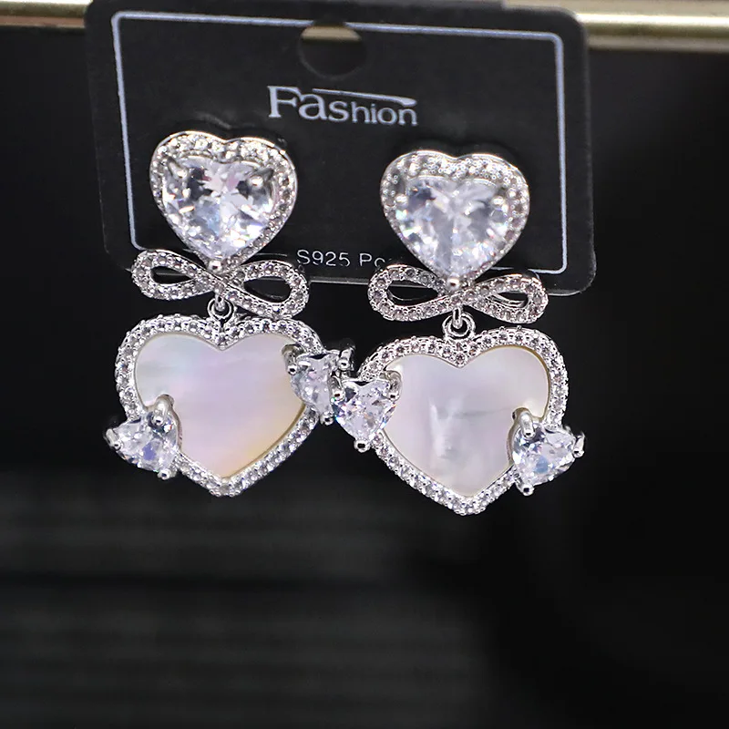 Bilincolor Micro Set Zircon Bow Heart Shaped Earrings for Women