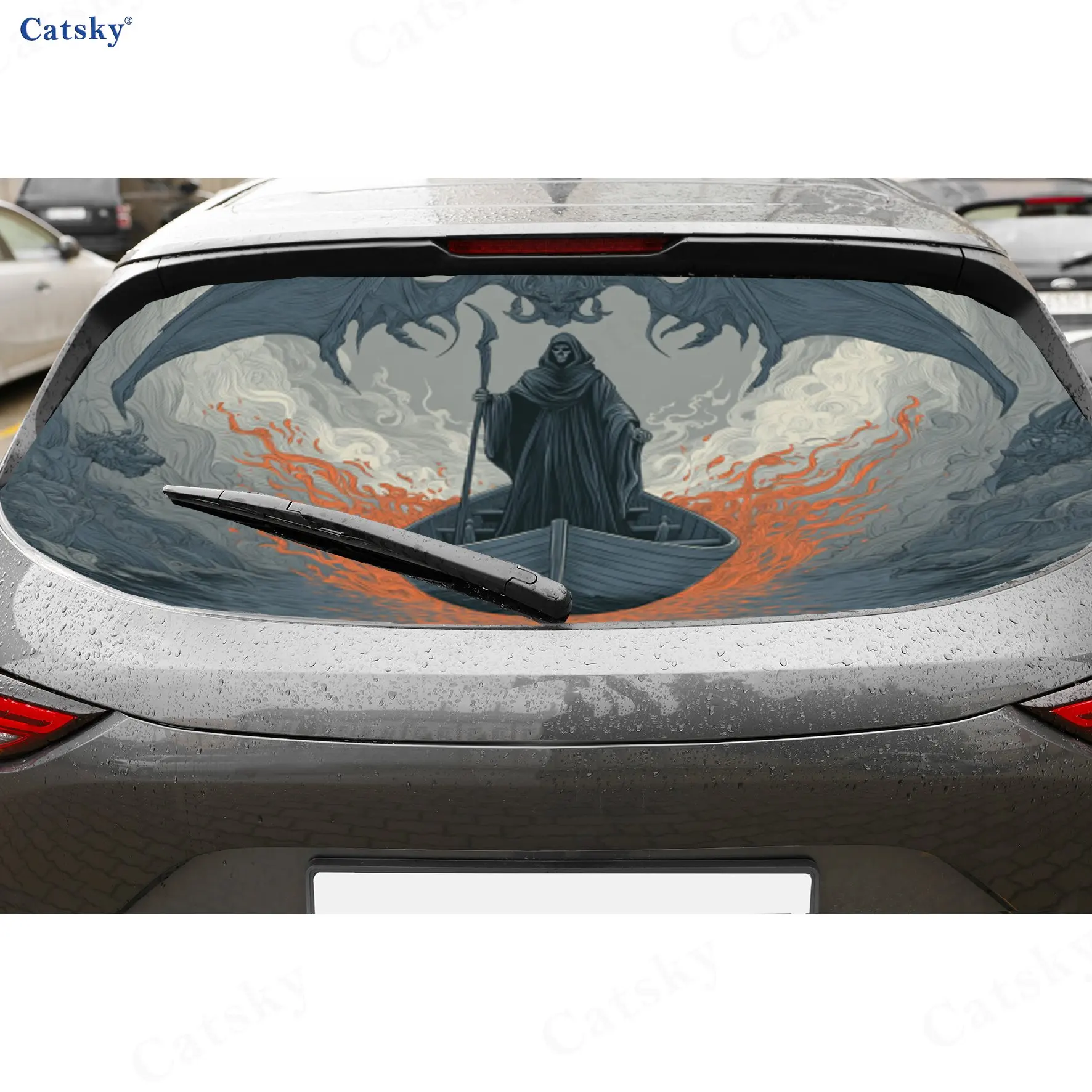 

Styx Ferryman PVC Perforated Car Vinyl Wraps, Durable Car Windshield Sticker, Waterproof Car Window Decal