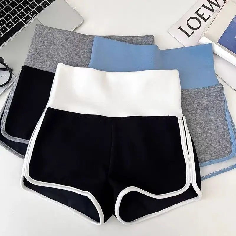 Damen-Sportshorts mit Farbblockierung, hohe Taille, lässige Shorts, vielseitige, lässige Yoga-Leggings, Sommer-Slim-Mini-Hotpants – Detail 8