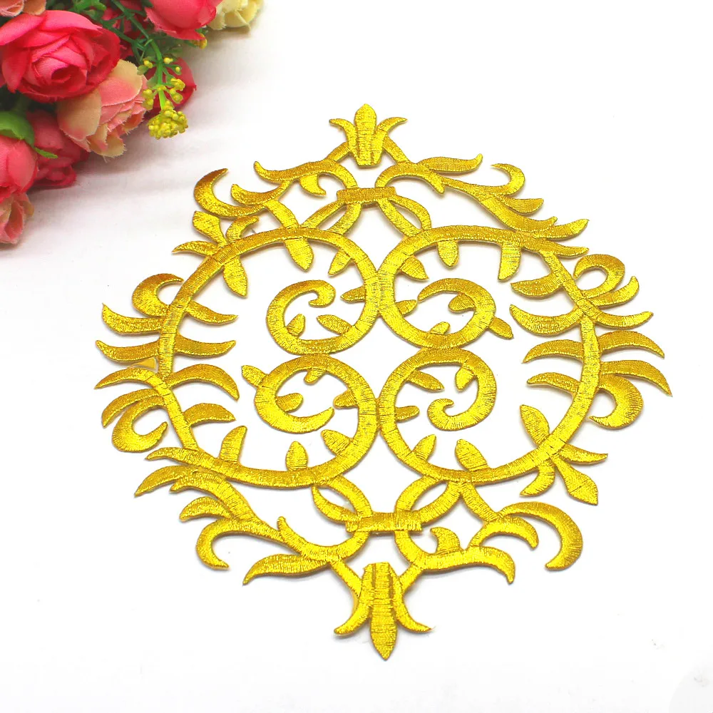 1 Piece Gold Embroidered Appliqued Iron on Patches Costume Accessories 15.5cm*13.5cm