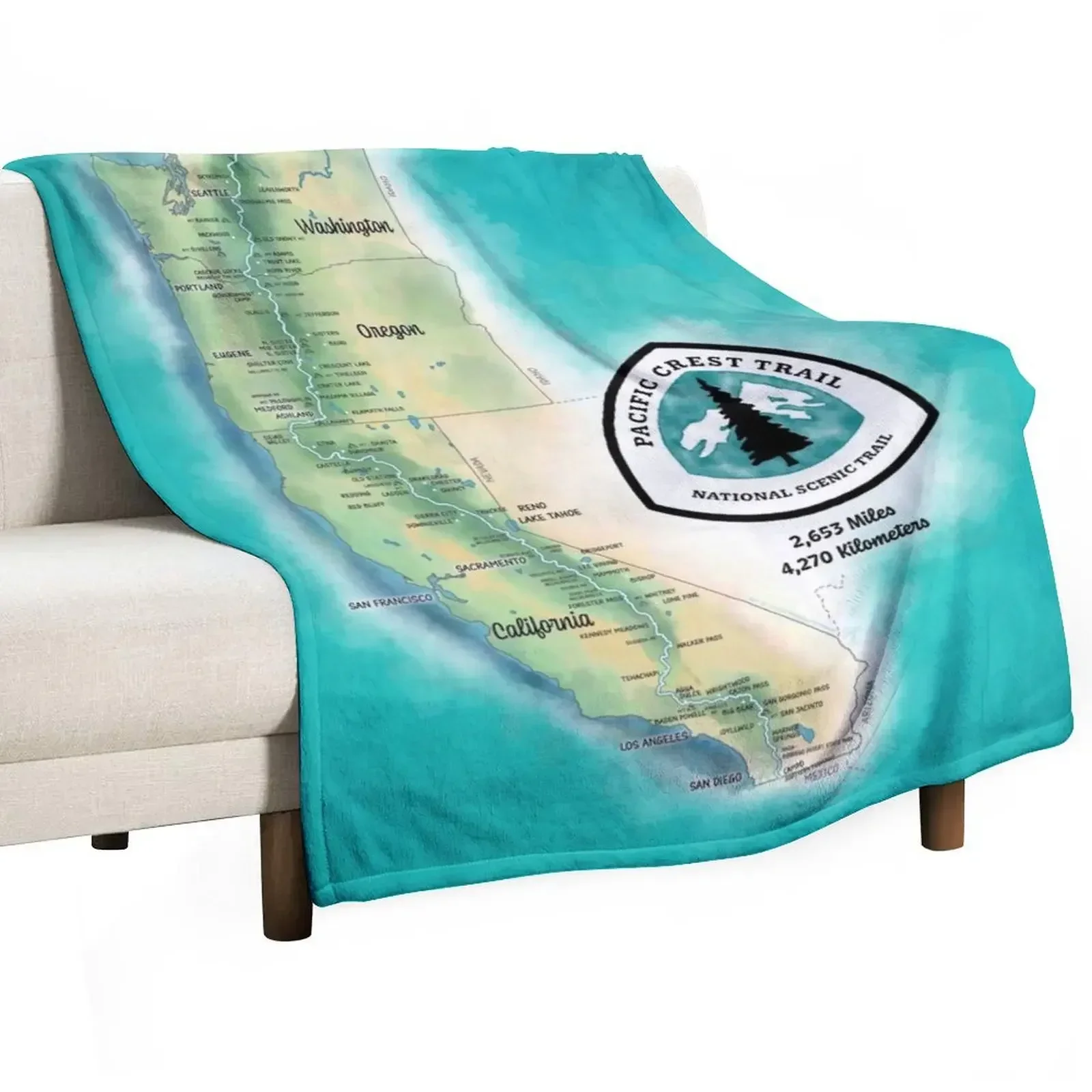 

Pacific Crest Trail Map Throw Blanket Loose Quilt Stuffeds Blankets