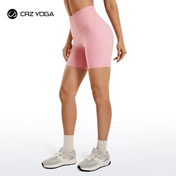 Crz-shorts de ciclista de 6 polegadas, estampa de cintura alta, feminino, ideal para prática de ioga e corrida