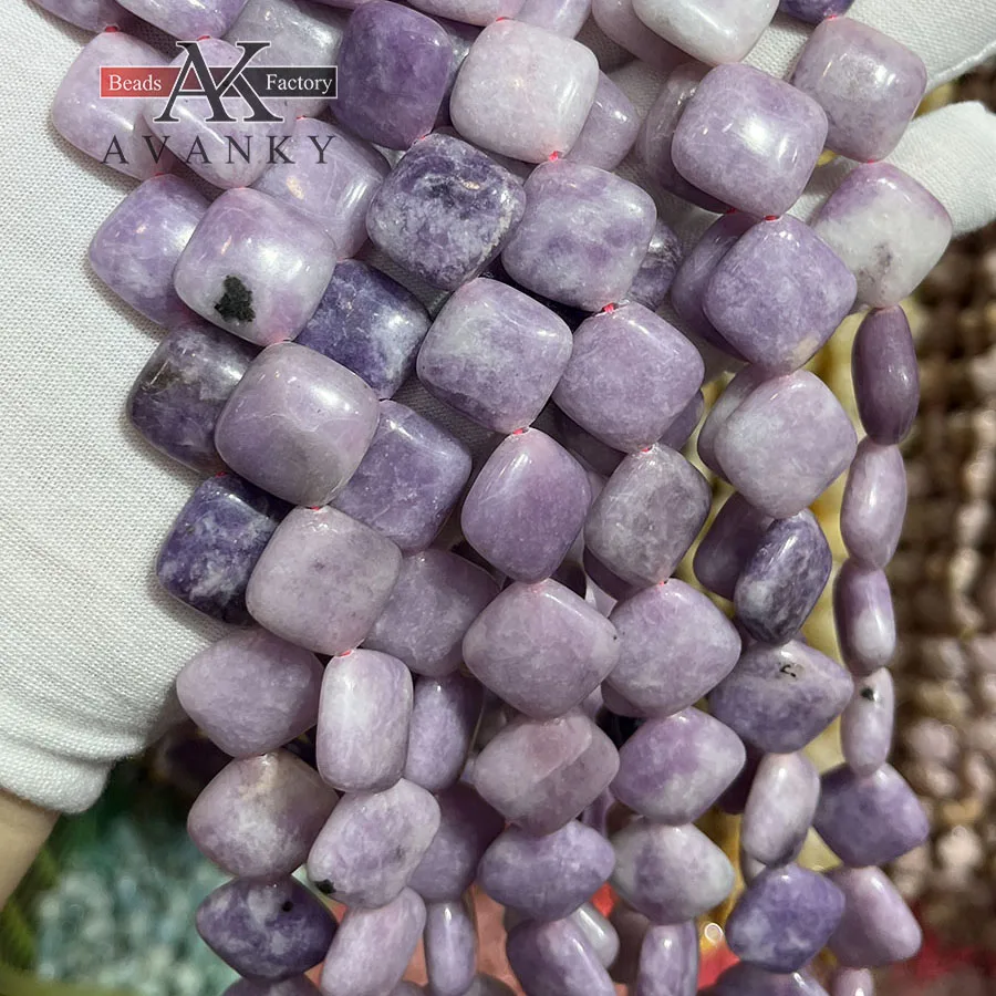 Natural Purple Mica Stone Oblique Square Shape Loose Beads Jewelry Making DIY Necklace Bracelet Accessory 15''15mm