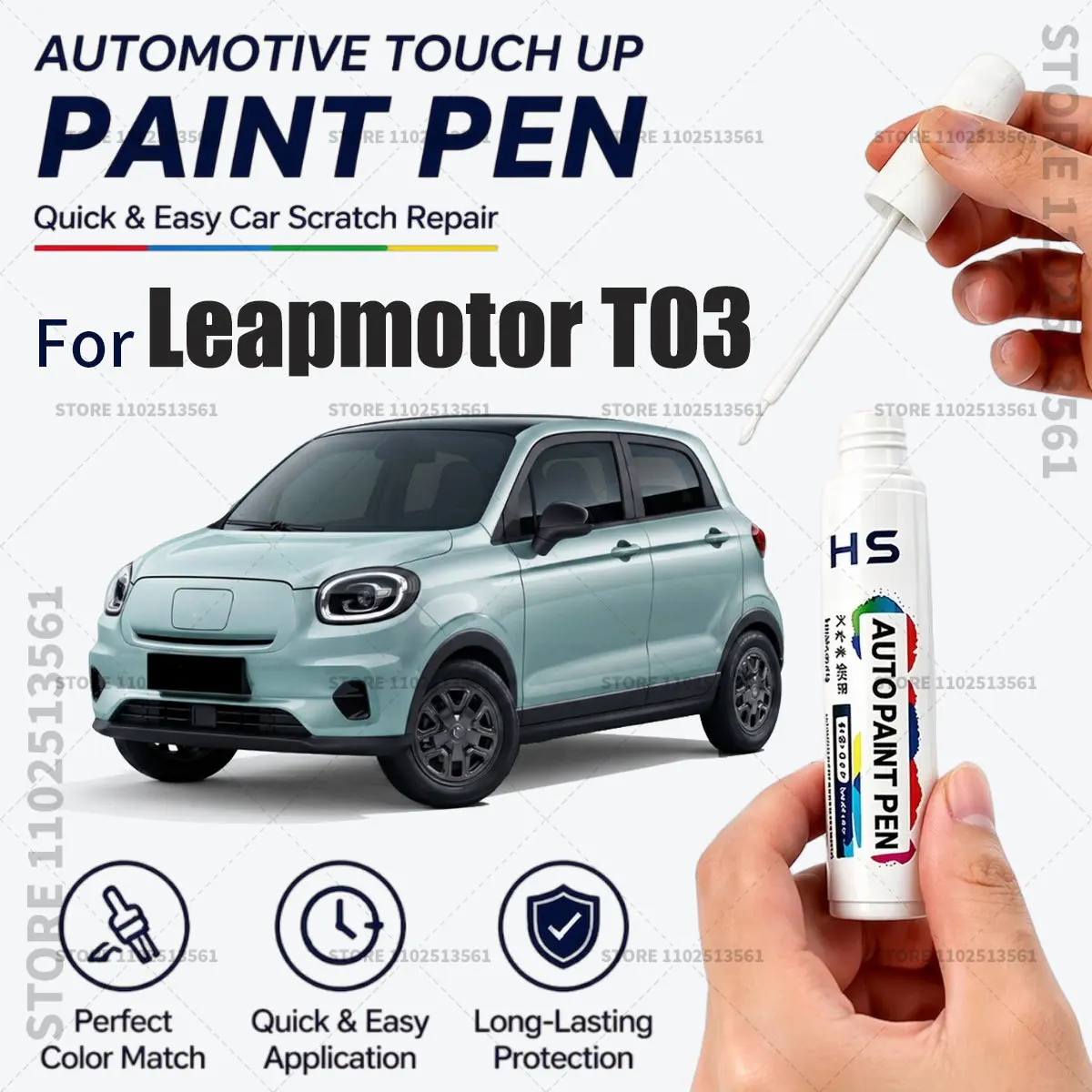 For 2020-2026 Leapmotor T03 Car Paint Repair Pen Restores Original Factory Paint Finish Blue C02 Yellow 102 Green YO Grey