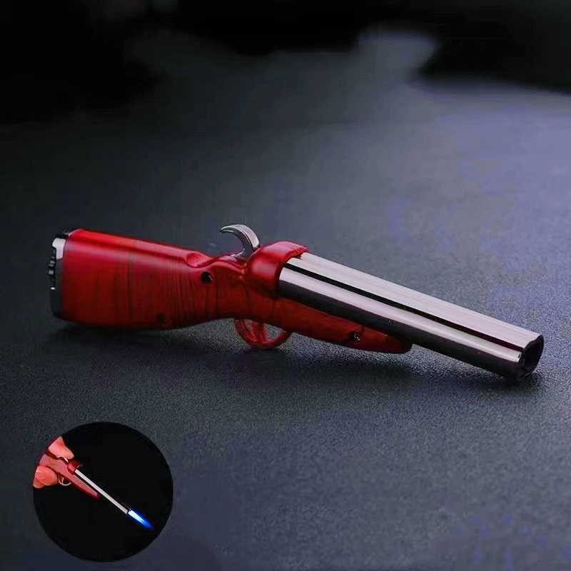 Mini encendedor de soplete estilo escopeta de doble cañón, encendedor de butano de llama de doble chorro a prueba de viento, accesorios para fumar, regalo para hombre