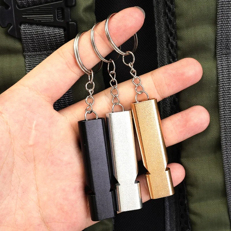 Pfeife Schiedsrichterpfeife Sound Horn Aluminiumlegierung Notfall lauter Ton für Outdoor-Rettung Schlüsselanhänger kompaktes Dual-Tube-Überleben