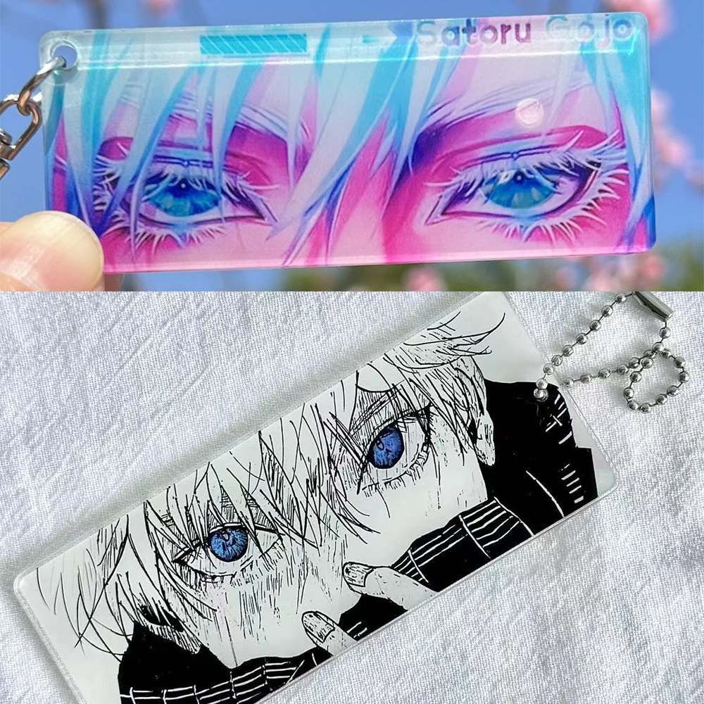 2 Stück/Set Cartoon-Figur Satoru Gojo leuchtende Augen Schlüsselanhänger transparenter Kartenanhänger Anime Jujutsu Kaisen Acryl Rucksack Geschenk – Detail 3
