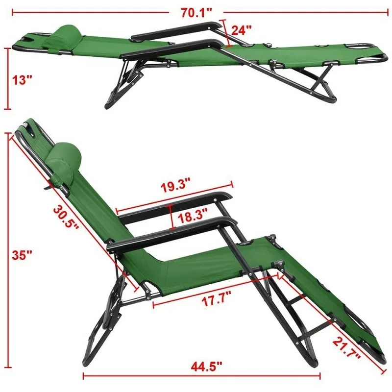 Patio Folding Recliner Lounge Chair Chaise (Green)