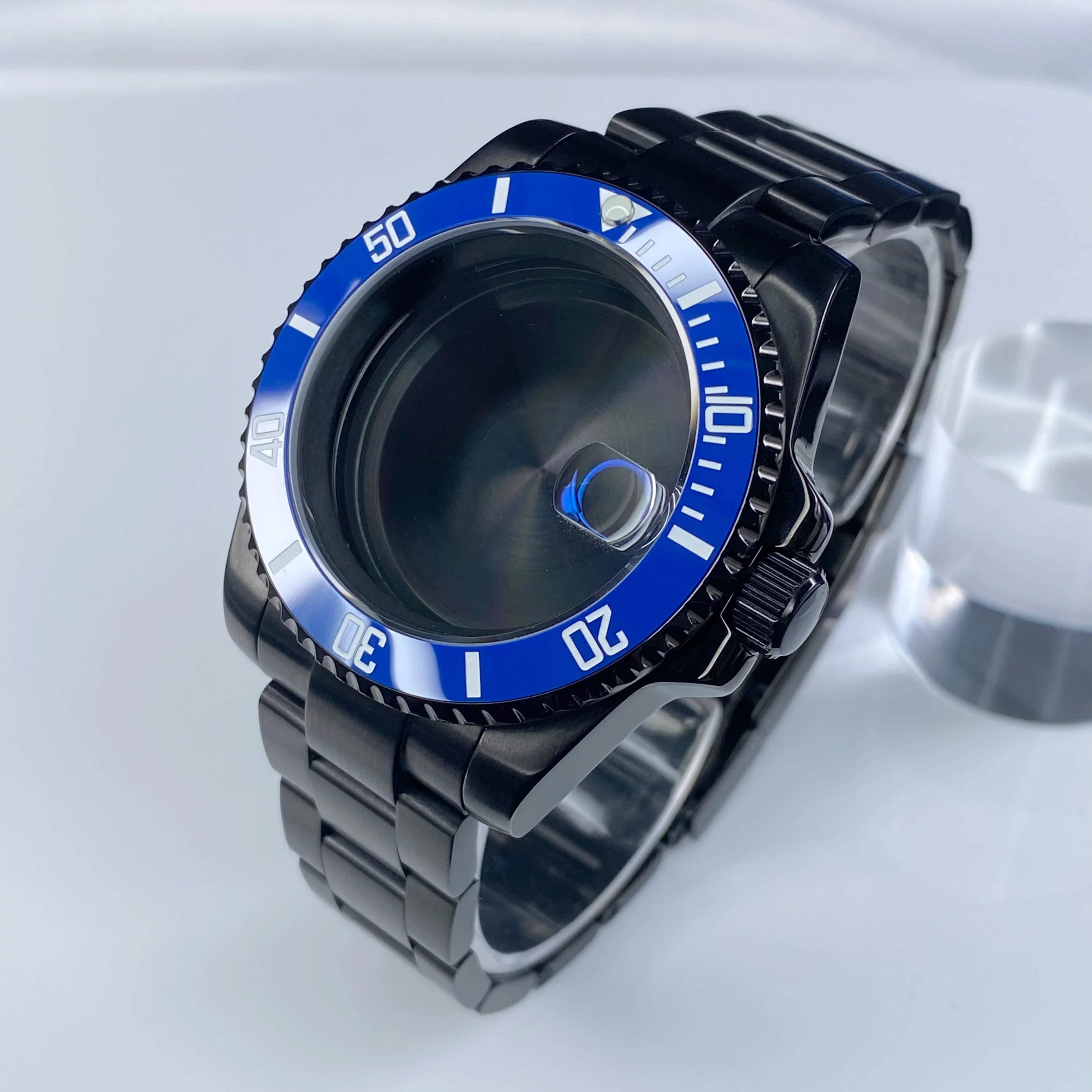 NH35 Black 40mm 120 clicks Sapphire Glass Stainless Steel One-Way Counterclockwise Rotation Case Fit NH34 NH35 NH36 Mouvement