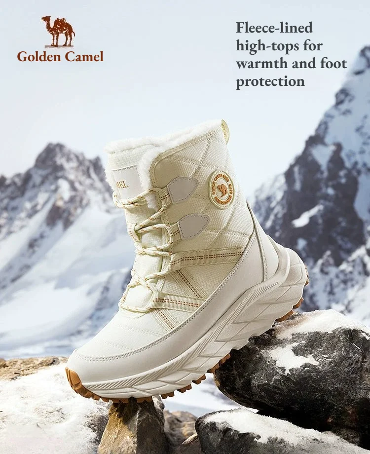Golden Camel Winter Women's Hiking Boots High-Top Outdoors Fleece-Lined Warm Sneakers Cushioning Shock-absorbing Trekking Shoes
