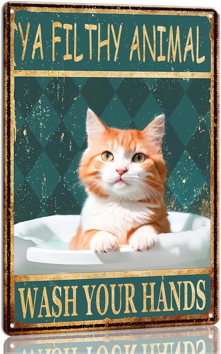Funny Cat Bathroom Decor  In Vintage Metal Sign Wash Your Hands Ya Filthy Animal Tin Signs Rustic Bathroom Wall Decoration For K