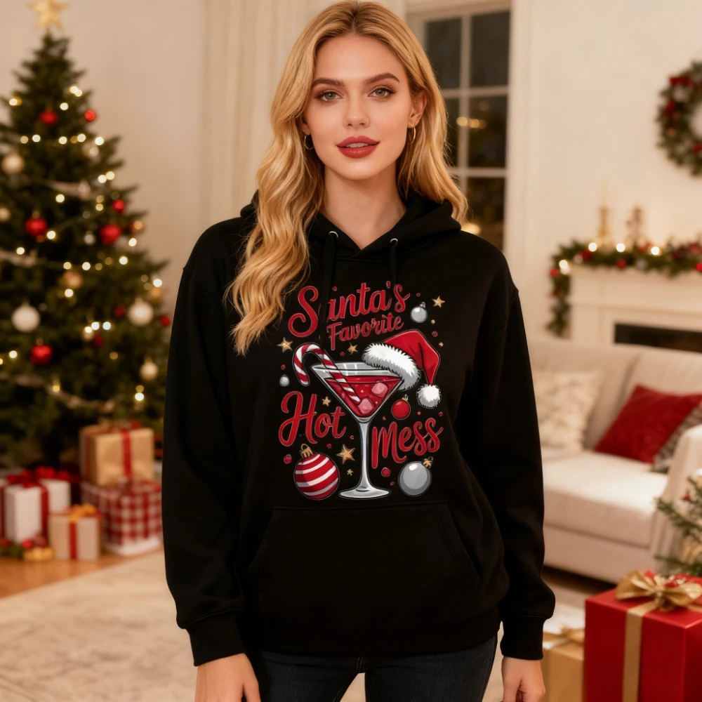 

Любимый хит продаж Санты, забавная рождественская коктейльная одежда, праздничная вечеринка, женские модные толстовки, шляпа Санта-Клауса, топ мартини