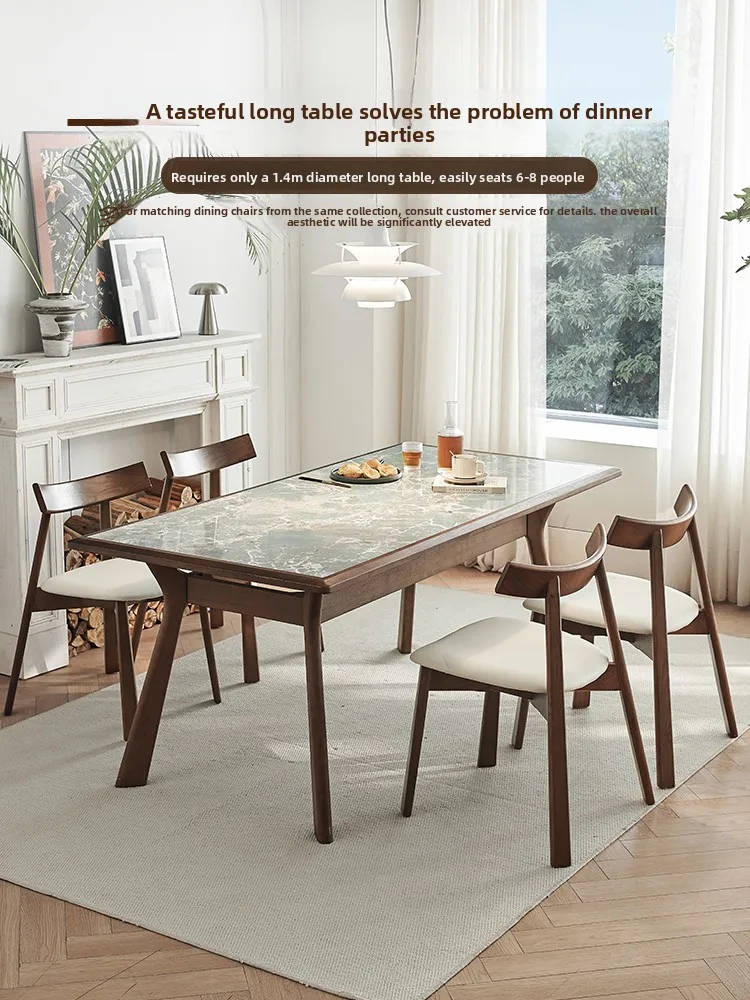 LMM new Chinese high-end ash wood solid wood dining table small apartment household bright luxury stone rock slab dining table