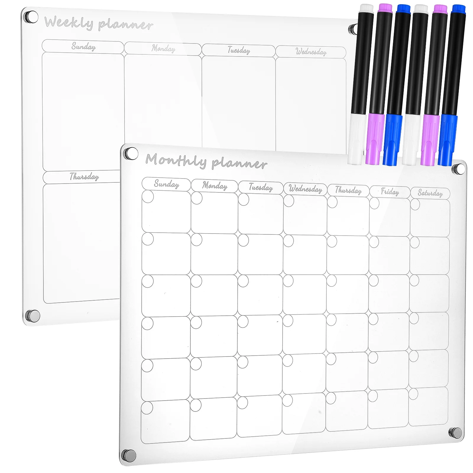 

2 Pcs Adhesive Whiteboard Calendar Office Fridge Clear Acrylic Refrigerator Planning Refrigerators