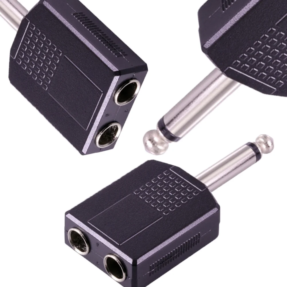 

2pcs 6.35Mm Splitter Male To Dual Female Mono Adapter Full Molded Plastic Nickel Plated Contacts Audio Converter Double Mono