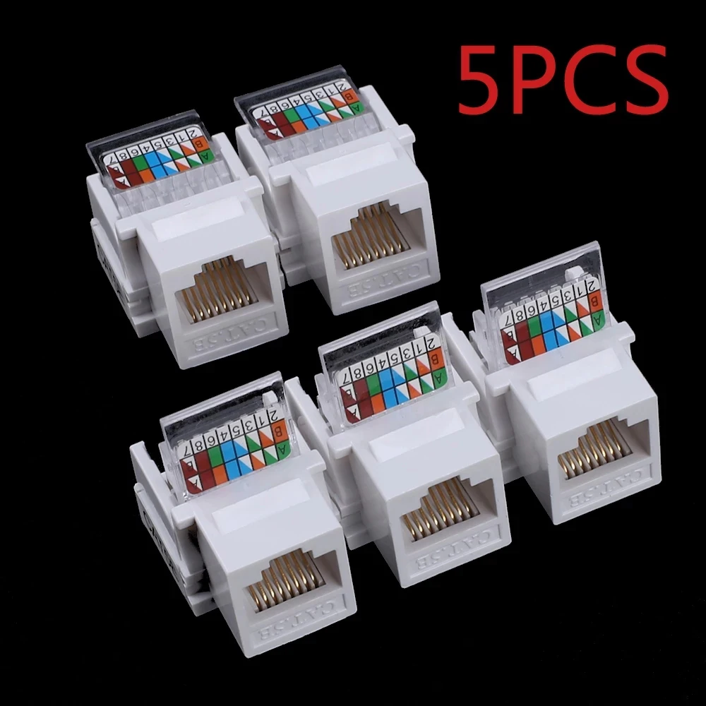 5pcs Tool-free CAT5E UTP Network Module Cat5e Ethernet RJ45 Keystone Jack Cat5 Punch-Down Network Computer Outlet Cable Adapter