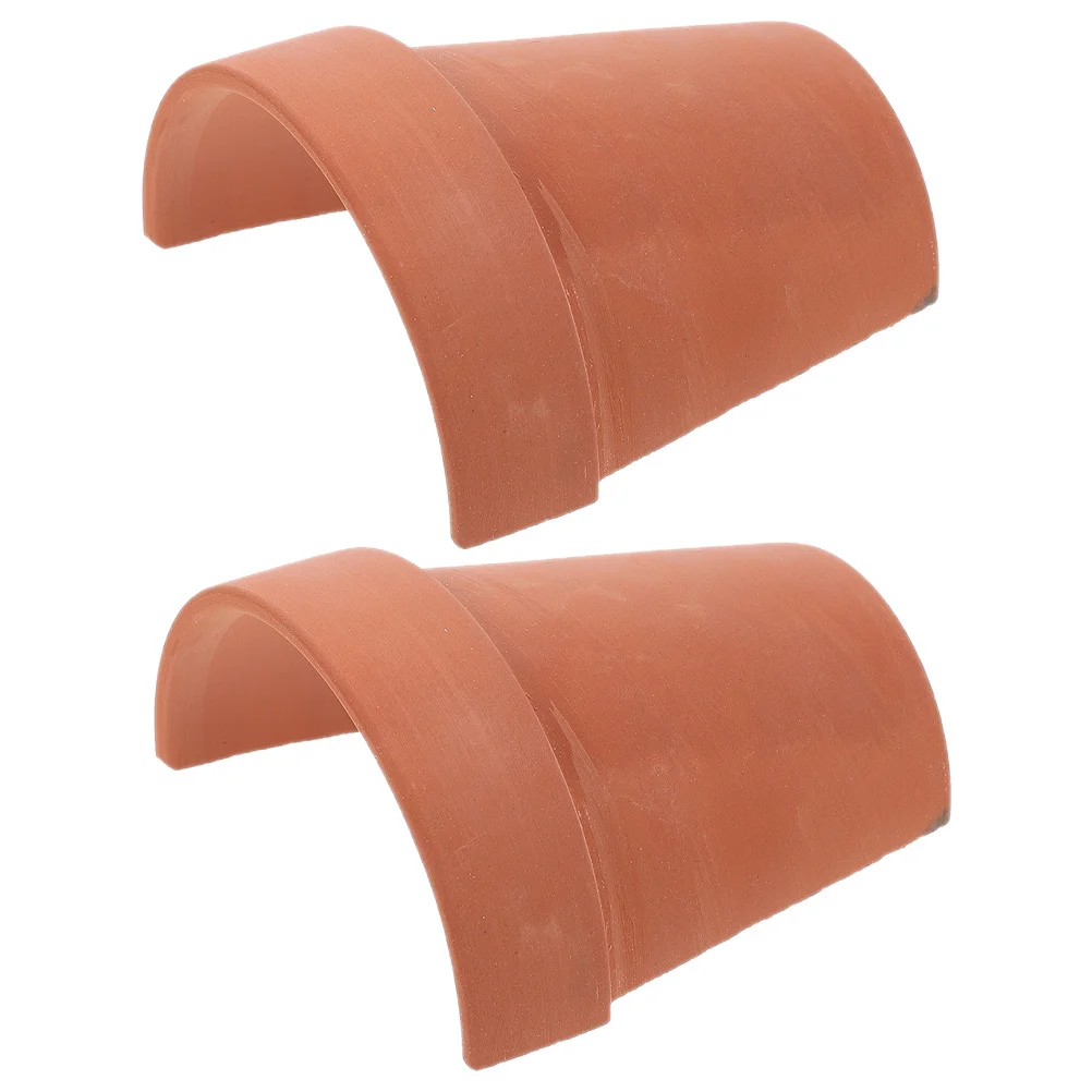 

2Pcs Reptile Hideout Pottery Clay Turtle Shelter Basking Platform Reptile Habitat Ornament Turtle Tank Decoration