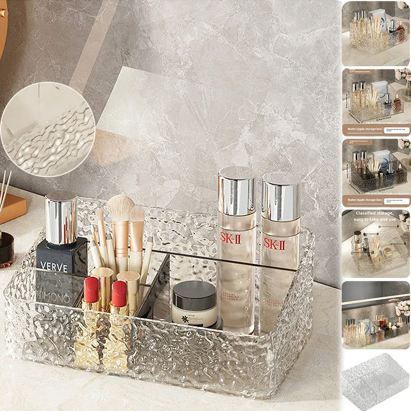 

1PC Trapezoidal Open Glacier Pattern Large Six-compartment Storage Box High-End Feeling Makeup Storage Box Desktop Organizer