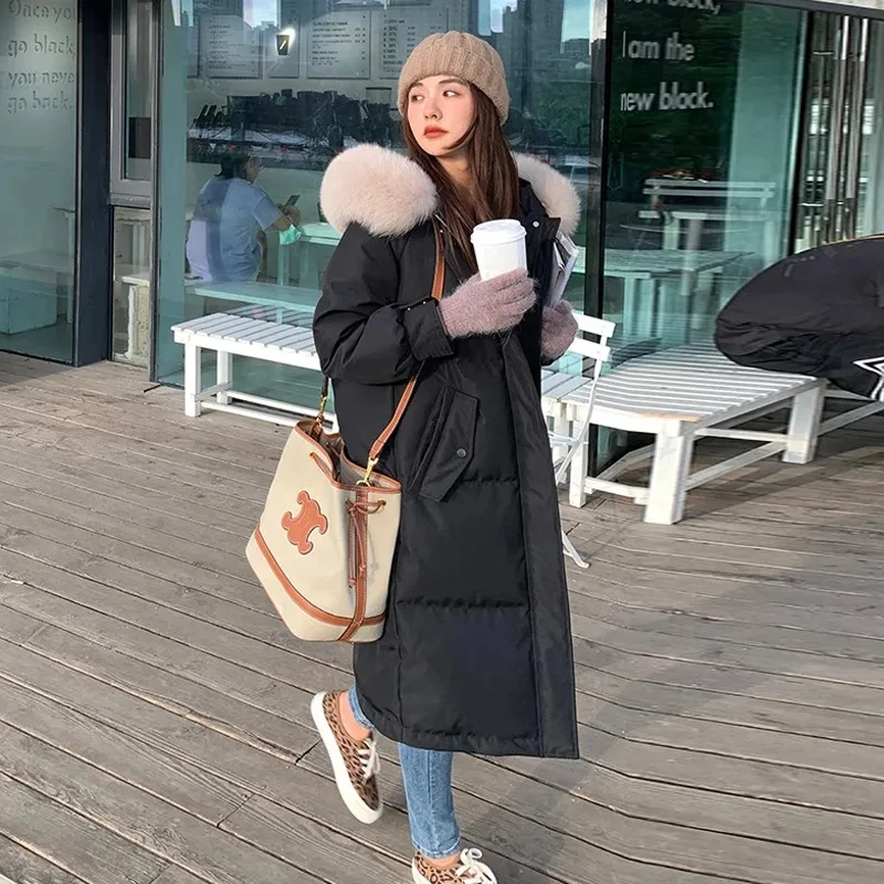 Winter New Down Cotton-Padded Jacket Women's Warm Comfortable Coat Long Thick Fur Collar Casual Fashion Loose Joker Overcoat