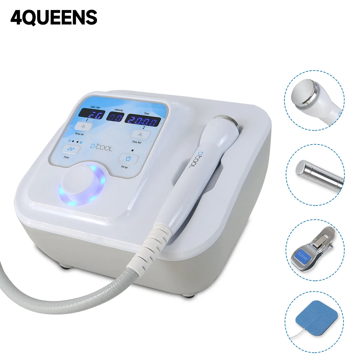 Pele portátil que aperta a máquina, fresco, quente, EMS para cuidados com a pele facial, dispositivo da beleza, 4QUEENS, novo