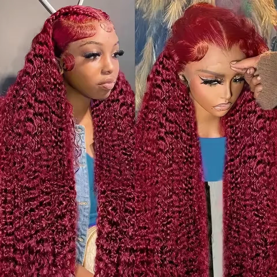 

Burgundy Curly 13x6 HD Lace Frontal Wig 200 Density 99J Red Colored Deep Wave Human Hair Wigs For Women