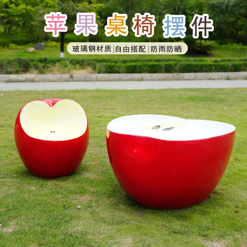 Simulated apple stool tables and chairs FRP landscape sculpture shopping mall park creative seat ornament fun decoration