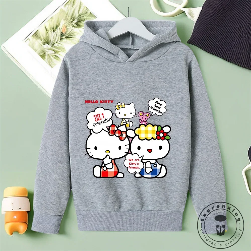 Casual Hello Kitty Street Style Tops for Children Vibrant All-Over Prints Solid Backgrounds Autumn Winter Fashion Fun by Sanrio