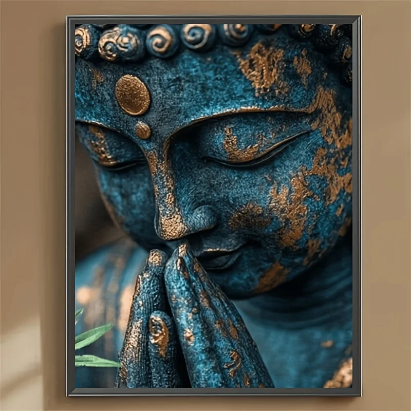 (No frame)1 Set of Popular Frameless Diamond Painting Featuring a Serene Buddha Statue with Patina and Mottled Green Tones. F