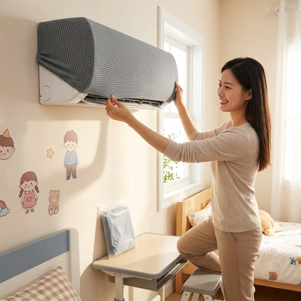 Home Office AC Cover Stretchable Split Air Conditioner Dust Sleeve Breathable Polyester Blend Protective Case Durable