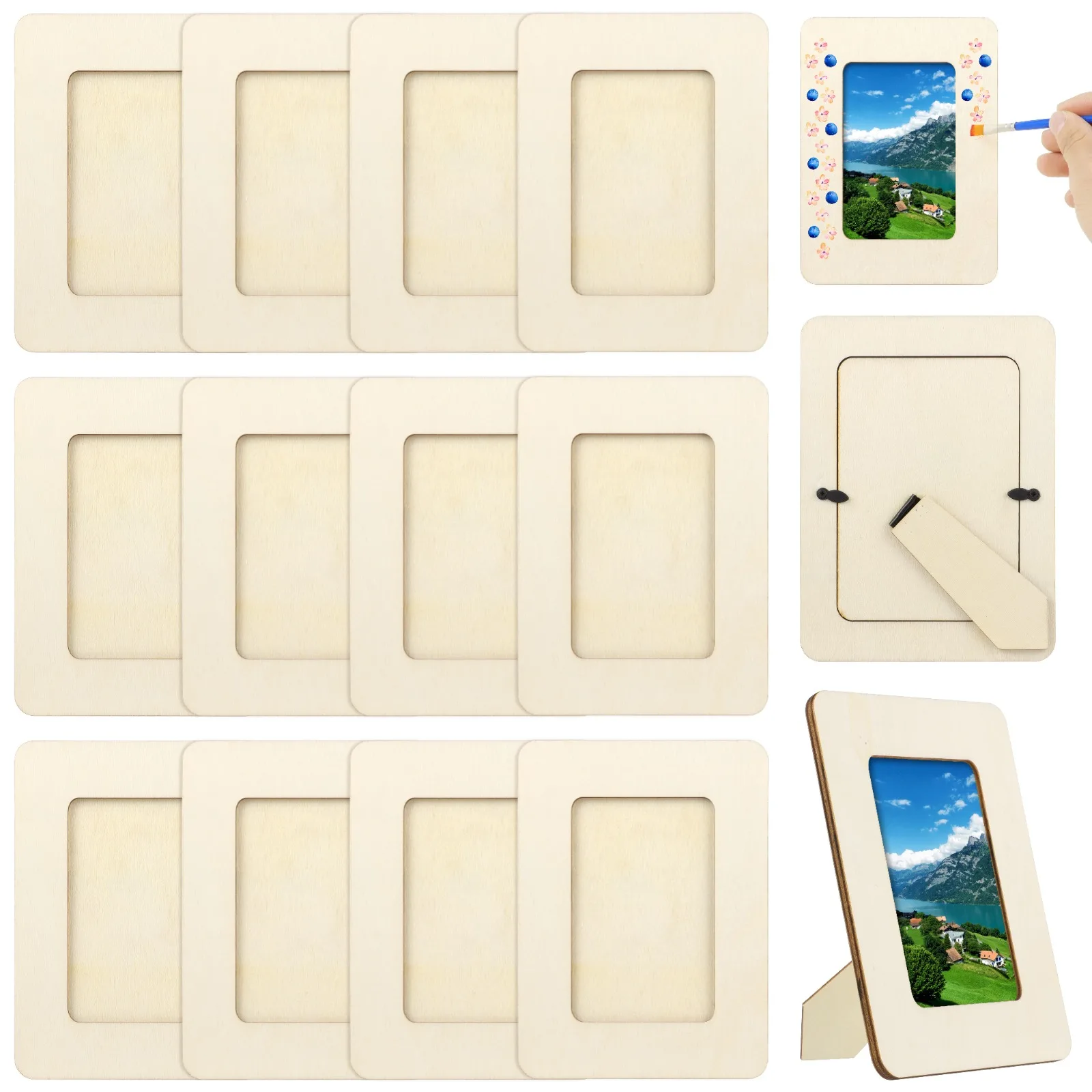 12Pcs/Set Unfinished Wooden Photo Frames Craft Frames Set Paintable Picture Frame For DIY Projects School Crafts Home Decoration