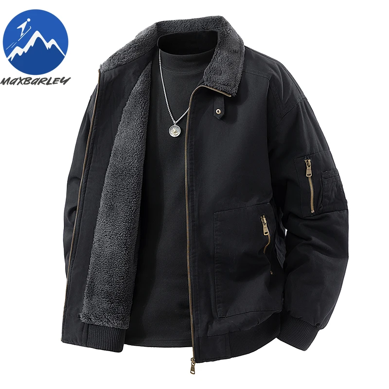 Men Padded Jacket Fur Collar Lapel Hiking Sport Fleece Lined Warm Parka Premium Zipper Pocket Lightweight Winter Flight Jackets