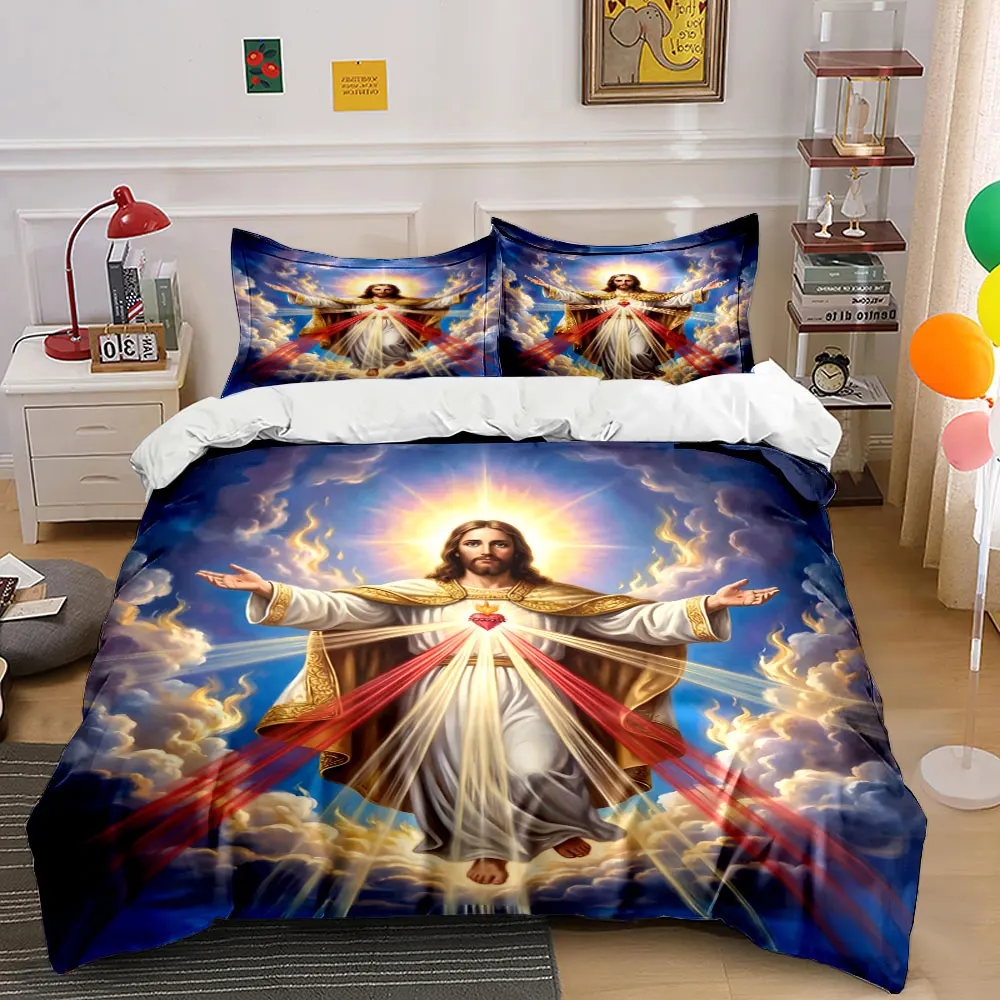 Merciful Jesus of the Holy Light Print Bedding Set 1 Duvet Cover 2 Pillowcases for Adult and Children Luxury Gift Full Size