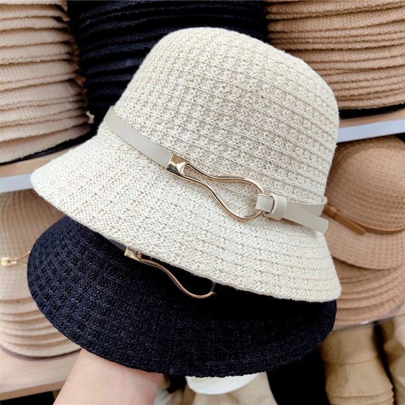 

Summer Butterfly Belt Buckle Korean Knitted Fisherman Hat Women's Japanese Basin Hat New Retro Top Hat Trend