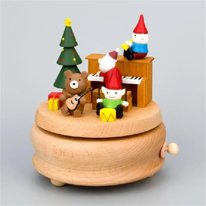 Clockwork Wooden Handmade Music Box Mini Cute Pet Animal Rotating Music Boxes Ornament Birthday Christmas Gift Decoration