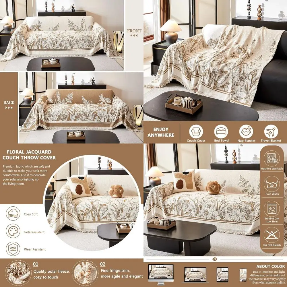 

Винтажный чехол для дивана с бахромой - плотный плюшевый чехол для дивана, моющийся, 71x150 дюймов, защита для мебели в гостиную, цвет хаки