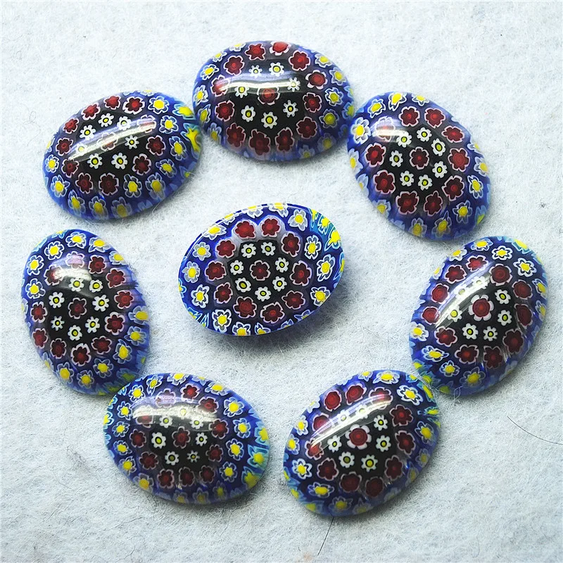 6PCS Natural European Mauro Millefiori Glass Cabochons 18X25MM OVAL SHAPE GOOD FOR YOUR JEWELRY DESIGNS Fancy Jewelry Findings