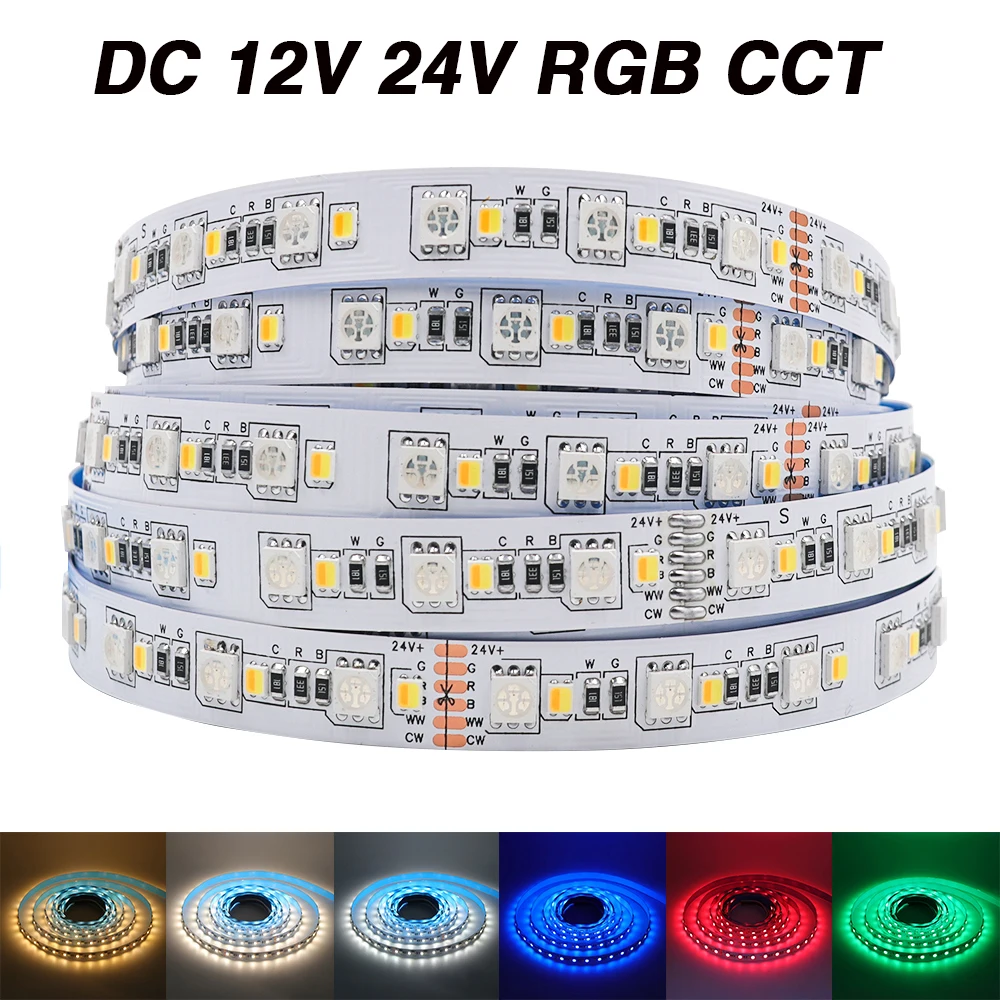 

Светодиодная лента RGB CCT DC 12 В 24 в 120 светодиодов/м SMD 5050 2835, гибкая лента, веревка, лампа для украшения дома 5 м
