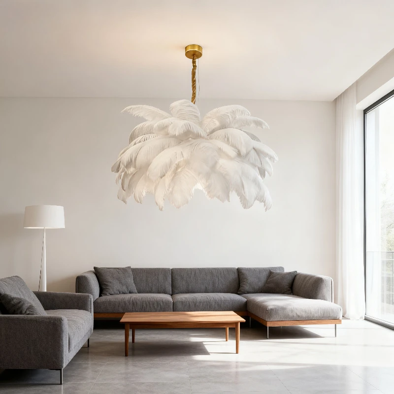 Feather Chandelier Ceiling Lamp LED Pendant Light Nordic Home Decor Lustre Chandelier for Living Room  Pendent Ceiling Light