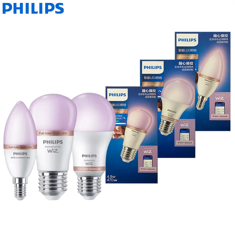 Philips 2pcs Smart LED Bulbs A60 B35 P45 E27 E14 WiZ Lamps Full Color EyeComfort Dimmable Home Light Wi-Fi & Bluetooth 220-240V